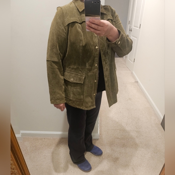 Barn Jacket Suede Jacket-Olive Green Isaac Mizrahi - Picture 11 of 12